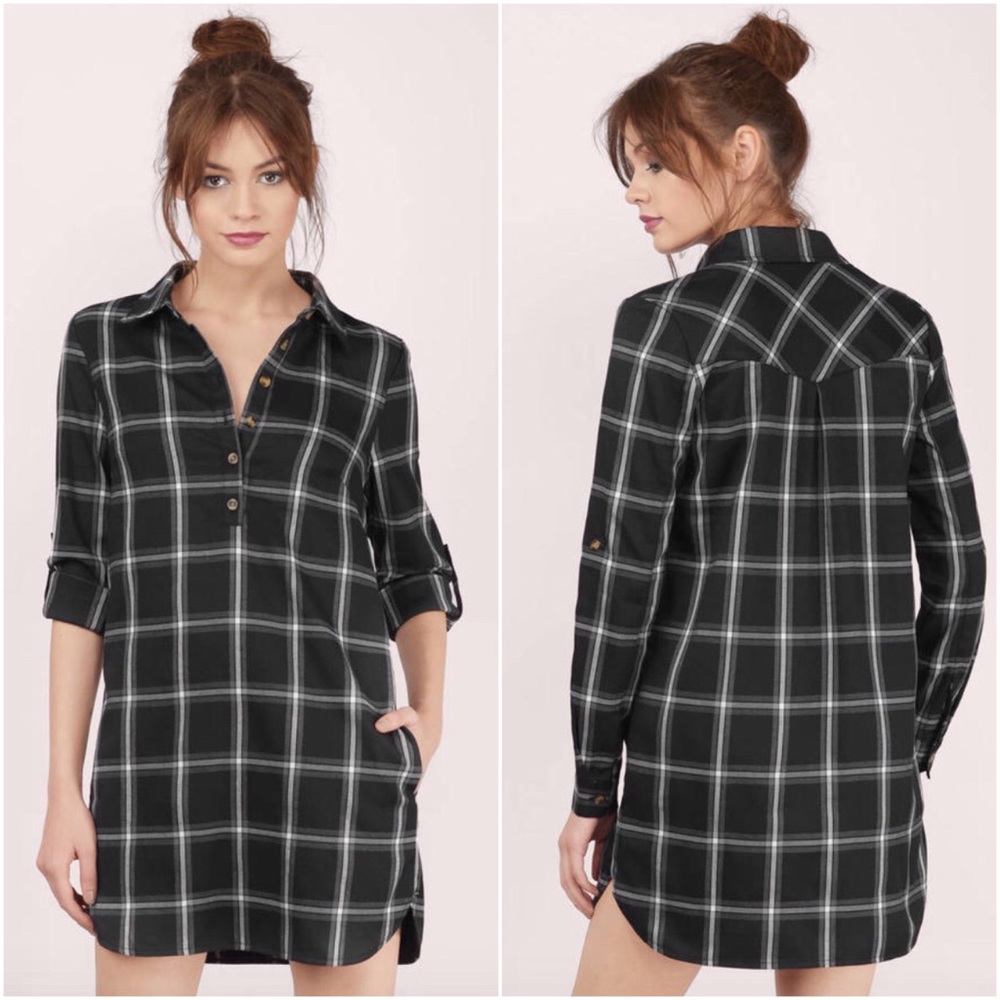 TOBI | Black Plaid Shirt Dress